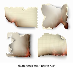 set burning templates torn paper with fire