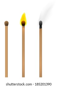 Set of burnt match at different stages