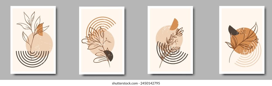 Set of Burnt orange Sun print boho minimalist printable wall, abstract sunset print bohemian art work.