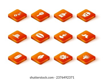 Set Burrito, Corn, Mexican sombrero, Fiesta, Tabasco sauce, man, Agave and Mustache icon. Vector