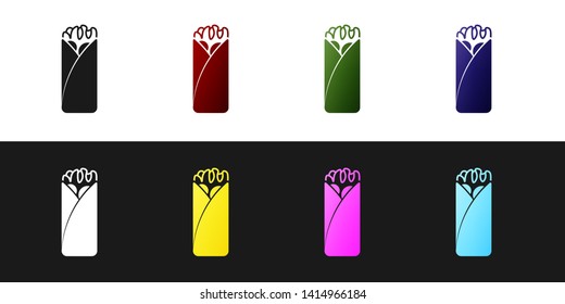 Set Burrito icon isolated on black and white background. Traditional mexican fast food. Vector Illustration