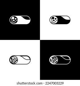 Set Burrito icon isolated on black and white background. Traditional mexican fast food.  Vector