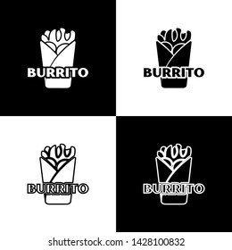 Set Burrito icons isolated on black and white background. Traditional mexican fast food. Vector Illustration