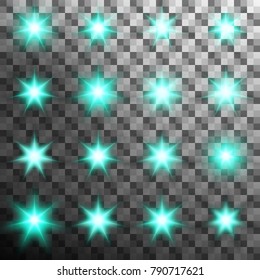 Set of burst light flash glow with flare effect isolated on transparnt background. And also includes EPS 10 vector
