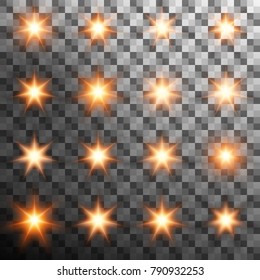 Set of burst light flash glow with flare effect isolated on transparnt background. And also includes EPS 10 vector