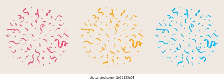 Set of burst of vibrant confetti made from geometric shapes and lines. Hand drawn in a playful flat style on a light background. perfect for celebration or festive designs.