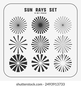 set of bursting sun rays symbol in black color vector