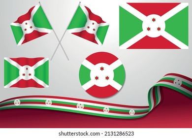 Juego De Banderas De Burundi En Diferentes Diseños, Icono, Banderas Con Bandera Con Fondo. Vector libre