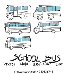 Set of bus doodle illustration Hand drawn Sketch line vector