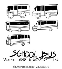 Set of bus doodle illustration Hand drawn Sketch line vector