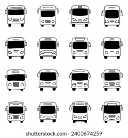 Set of bus icon. Hand drawn doodle vector design.