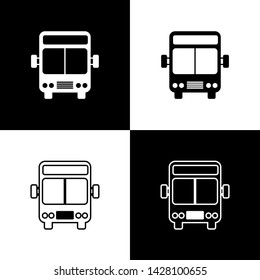 Set Bus icon isolated on black and white background. Transportation concept. Bus tour transport sign. Tourism or public vehicle symbol.  Vector Illustration