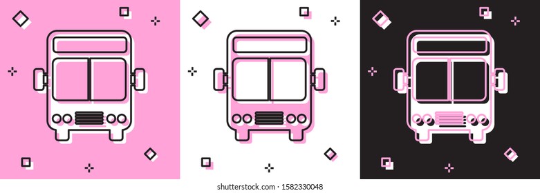 Set Bus icon isolated on pink and white, black background. Transportation concept. Bus tour transport sign. Tourism or public vehicle symbol.  Vector Illustration