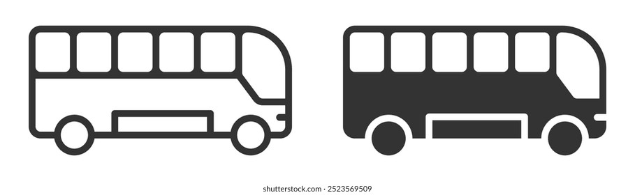 Conjunto de ícones de barramento em diferentes estilos. Ilustração vetorial em preto e branco ideal para temas de transporte público, viagens e design urbano.