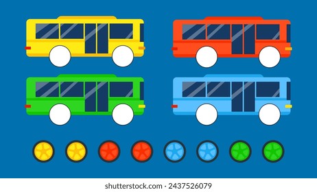 Conjunto de iconos de bus. Ilustración vectorial en estilo plano. Vista frontal.