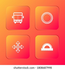 Fijar las flechas de Bus, Laurel, Pixel en cuatro direcciones e icono de rejilla del Protractor. Vector.