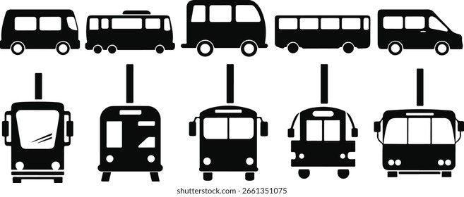 Set of Bus Silhouettes vector design black and white