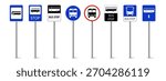 Set of bus stop signs. Bus stop road sign. Traffic bus stop symbol. Street road symbol.