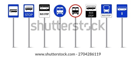 Set of bus stop signs. Bus stop road sign. Traffic bus stop symbol. Street road symbol.