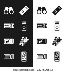 Set Bus ticket, Ticket, Binoculars, Airline, Train, Infographic of city map and  icon. Vector