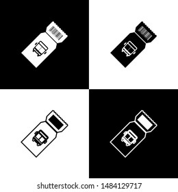 Set Bus ticket icon isolated on black and white background. Public transport ticket.  Vector Illustration