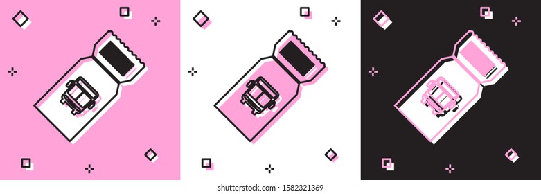 Set Bus ticket icon isolated on pink and white, black background. Public transport ticket.  Vector Illustration