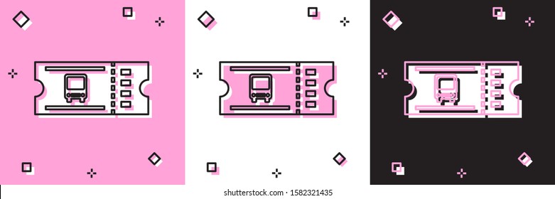 Set Bus ticket icon isolated on pink and white, black background. Public transport ticket.  Vector Illustration