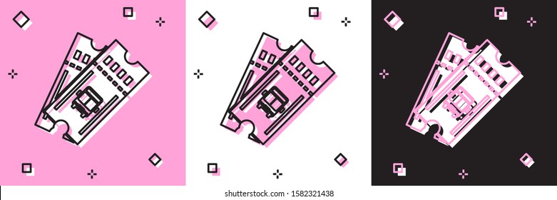 Set Bus ticket icon isolated on pink and white, black background. Public transport ticket.  Vector Illustration