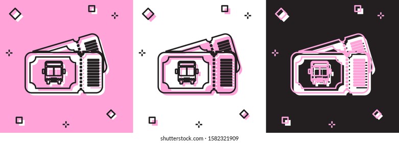 Set Bus ticket icon isolated on pink and white, black background. Public transport ticket.  Vector Illustration