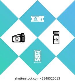 Set Bus ticket, Infographic of city map, Museum and Airline icon. Vector