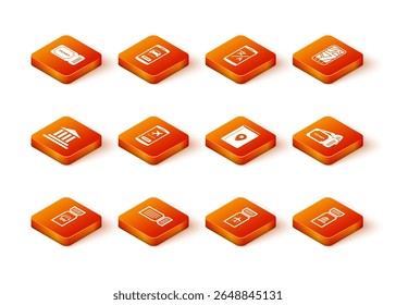 Conjunto de boleto de autobús, boleto, edificio del museo, móvil con, línea aérea, guía de viaje de libro de la cubierta, e icono. Vector