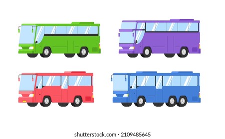 set of bus types, flat vector illustration