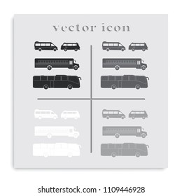 Set of buses flat black and white vector icons.
