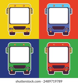 set of buses front bus photo booth in different colors