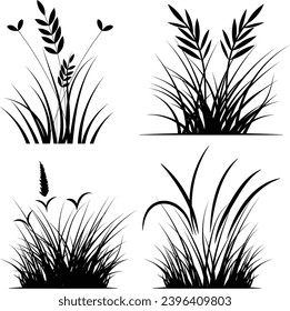Set of bush grass silhouettes. Bush border design