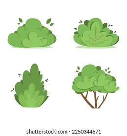 Set of Bush, leaf, tree, plant. Green leaf with twig for environtment forest illustration.