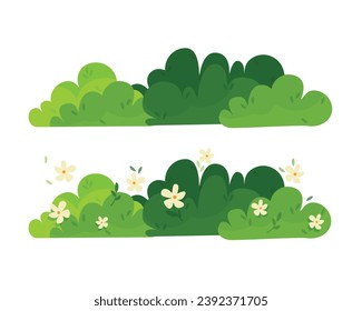 Conjunto de arbustos sobre fondo blanco. Flor de arbusto verde. Colección de hierba verde. Ilustración del vector