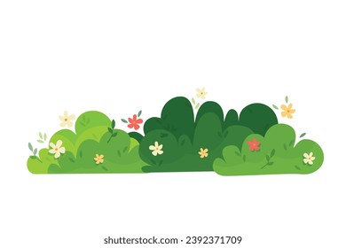 Set of bush on white background. Green bush blossom. Green grass set, collection. Vector illustration