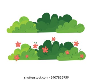 Set of bush on white background. Green bush blossom. Green grass set, collection. Vector illustration