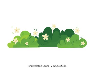 Conjunto de arbustos sobre fondo blanco. Flor de arbusto verde. Colección de hierba verde. Ilustración del vector