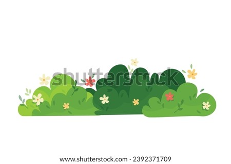 Set of bush on white background. Green bush blossom. Green grass set, collection. Vector illustration