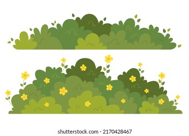 Set of bush vector illustration on a white background. Green bush on white background. Green grass vector set. Bush flat illustration.