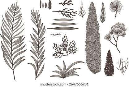 Set van struiken en takken voor borstels in vector voor het creëren van landschappen. Vectorillustratie