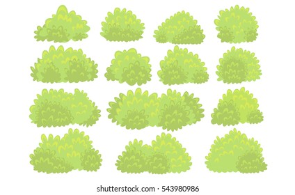 Set of bushes in hand-drawn style for decoration on your works, grass in cartoon style, green plants, vector