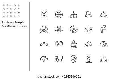 set of busienss people line icons, meeting, teamwork