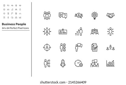 set of busienss people line icons, meeting, teamwork