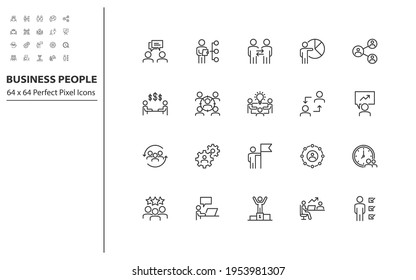 set of busines people thin line icons, meeting, teamwork