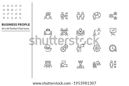 set of busines people thin line icons, meeting, teamwork