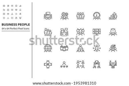 set of busines people thin line icons, meeting, teamwork