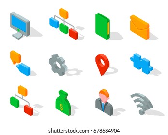 Set of business 3D icons vector illustration isolated on white.